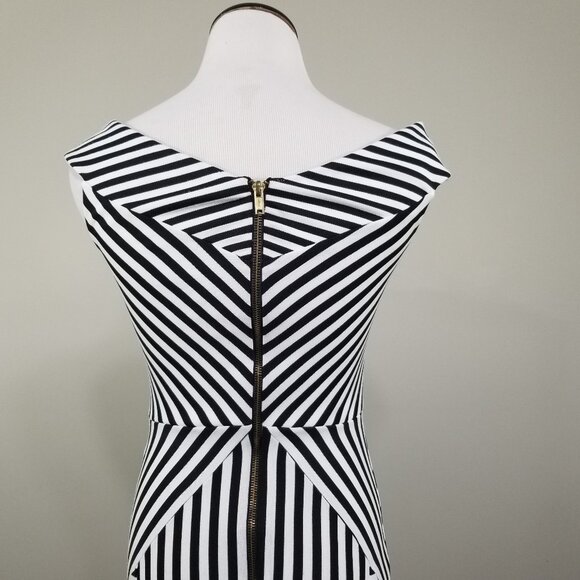 ASOS Pin-Up Stripe Bodycon Dress Off Shoulder Stretch Size 4 Retro Chic Siren - Picture 3 of 10